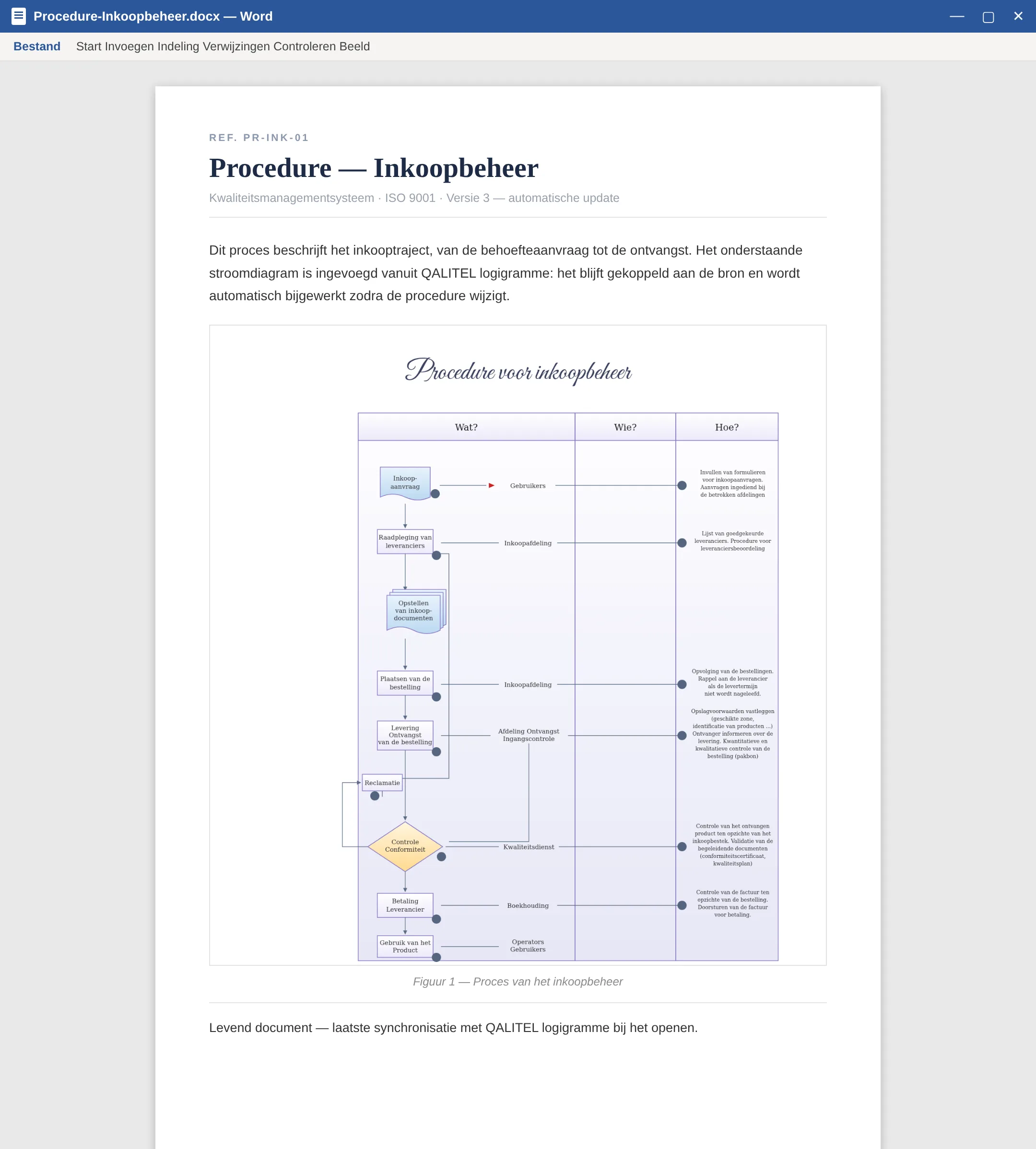 Een stroomdiagram ingevoegd in een Word-document, altijd actueel dankzij het levende document