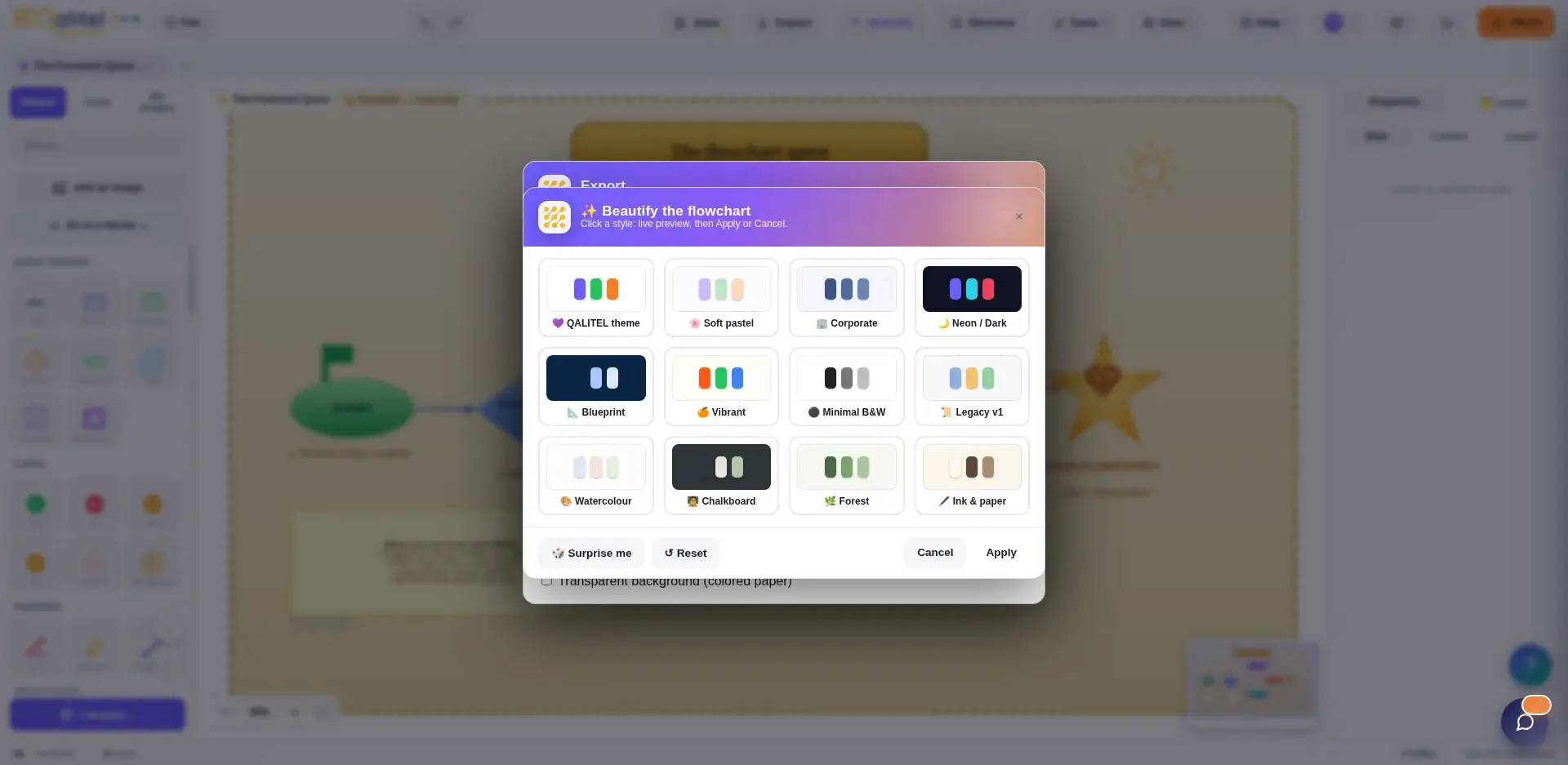 Apply a professional graphic theme to a flowchart in one click